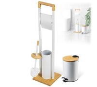 KADAX Porte-papier toilette avec brosse WC intégrée et seau à cosmétiques, Porte-papier toilette debout avec brosse WC, Support de papier toilette (Blanc)