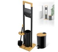 KADAX Porte-papier toilette avec brosse WC intégrée et seau cosmétique, support de papier toilette sur pied avec brosse toilette, support de papier toilette (noir)