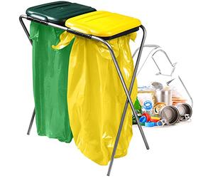 KADAX Porte-Sac Poubelle pour Interieur et Exterieur, Support Pratique pour Les Sacs de Recyclage d'une Capacité de 120L (Double: Jaune et Vert)
