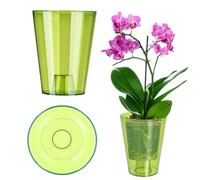 KADAX Pot à fleurs/orchidée fin et simple - Diamètre : 12 cm - Rond - Pour orchidée, marguerites - Pour cuisine et salon - Diamètre : 12 cm - Rond - Vert