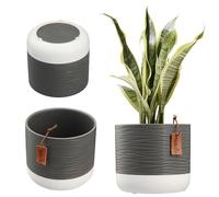 KADAX Pot à fleurs/plantes en céramique, 2 variantes de couleurs, cache-pot avec gaufrages décoratifs, bac à fleurs en céramique, pot pour plantes d'intérieur (14 cm, gris)