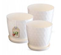 KADAX Pot de Fleurs en Plastique avec Soucoupe, Pot de Plante pour Une Décoration Florale Moderne dans l'espace Interieur (Lot de 3 : Crème, 20 cm)