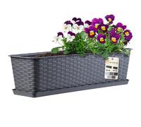 KADAX Pot de balcon avec socle, bac à plantes, jardinière pour balcon avec ouvertures d'eau, bac à fleurs pour roses, lauriers roses, imitation rotin (60 cm, graphite)