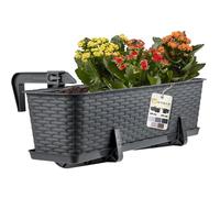 KADAX Pot de balcon avec socle, bac à plantes, jardinière pour balcon avec ouvertures d'eau, bac à fleurs pour roses, lauriers roses, imitation rotin (60 cm, avec poignées, anthracite)
