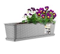 KADAX Pot de balcon avec socle, bac à plantes, jardinière pour balcon avec ouvertures d'eau, bac à fleurs pour roses, lauriers roses, imitation rotin (60 cm, gris clair)