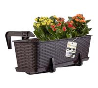 KADAX Pot de balcon avec socle, bac à plantes, jardinière pour balcon avec ouvertures d'eau, bac à fleurs pour roses, lauriers roses, imitation rotin (60 cm, avec poignées, marron)