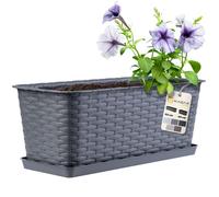 KADAX Pot de balcon avec socle, bac à plantes, jardinière pour balcon avec ouvertures d'eau, bac à fleurs pour roses, lauriers roses, imitation rotin (40 cm, graphite)