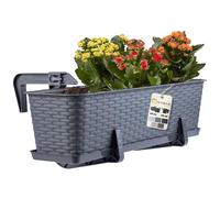 KADAX Pot de balcon avec socle, bac à plantes, jardinière pour balcon avec ouvertures d'eau, bac à fleurs pour roses, lauriers roses, imitation rotin (60 cm, avec poignées, graphite)