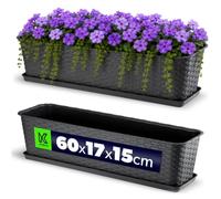 KADAX Pot de balcon avec socle, bac à plantes, jardinière pour balcon avec ouvertures d'eau, bac à fleurs pour roses, lauriers roses, imitation rotin (60 cm, anthracite)