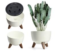 KADAX Pot de Fleurs en Plastique sur Trois Pieds, Effet Bois pour Sublimer la Décoration de Votre Maison et de Votre Jardin, Intérieur et Extérieur (Blanc, 33 cm)