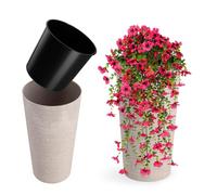 KADAX Pot de Fleur Haut avec Insert - crème Ø 19 cm h 36,8 cm - décoration du Salon - Relief Effet ciselé avec Fibres de Bois recyclées pour intérieur et extérieur