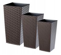 KADAX Pot de Fleur Haut, Grande Jardiniere , Bac à Fleurs Imitant Le Rotin (Marron, Lot de 3: 57 cm, 68 cm, 75 cm)