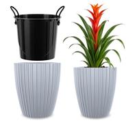 KADAX Pot de fleurs Ø 40 cm avec insert intérieur, pot de fleurs rond en plastique, pot de fleurs pour intérieur et extérieur, pot de fleurs décoratif (gris)