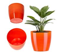 KADAX Pot de Fleurs 14 cm en Plastique avec Finition Brillante et Motifs Marbrés, Cache-Pot pour Une Décoration Intérieure Raffinée et Moderne (Orange)