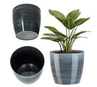 KADAX Pot de Fleurs 18 cm en Plastique avec Finition Brillante et Motifs Marbrés, Cache-Pot pour Une Décoration Intérieure Raffinée et Moderne (Gris)