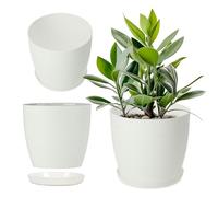 KADAX Pot de Fleurs 18 cm en Plastique avec Soucoupe et Finition Mate Élégante, Cache-Pot pour Une Décoration Intérieure Raffinée et Moderne (Blanc)