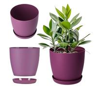 KADAX Pot de Fleurs 20 cm en Plastique avec Dessous, Mat Brillant pour Cactus et Fougères, Cache-Pot pour Balcon, Appartement et Terrasse (Prune)