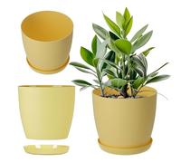 KADAX Pot de Fleurs 20 cm en Plastique avec Soucoupe et Finition Mate Élégante, Cache-Pot pour Une Décoration Intérieure Raffinée et Moderne (Jaune)