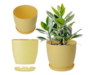 KADAX Pot de Fleurs 25 cm en Plastique avec Soucoupe et Finition Mate Élégante, Cache-Pot pour Une Décoration Intérieure Raffinée et Moderne (Jaune)