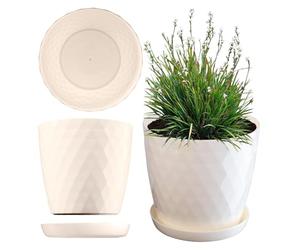 KADAX Pot de Fleurs 25 cm - en Plastique avec Soucoupe Intégrée, Pot de Plante pour Une Décoration Florale Moderne dans l'espace Intérieur (Ecru)