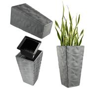 KADAX Pot de fleurs avec effet 3D, bac à fleurs en plastique en 4 couleurs, bac à plantes avec insert et poignées pratiques, pot en plastique, pot pour plantes d'extérieur (gris hauteur : 55,5 cm)