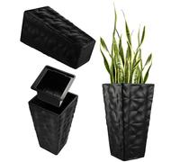 KADAX Pot de fleurs avec effet 3D, bac à fleurs en plastique, en 4 couleurs, bac à plantes avec insert et poignées pratiques, pot en plastique, pot pour plantes d'extérieur (noir, hauteur : 55,5 cm)
