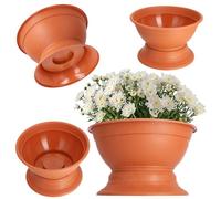 KADAX Pot de fleurs avec pied, pot de plantes résistant aux intempéries en plastique, pot en forme de boule pour chrysanthèmes, pensées, vase à fleurs (⌀18 cm, Terra)