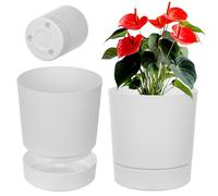 KADAX Pot de fleurs avec soucoupe - Diamètre : 34,5 cm - En plastique - Pour l'intérieur - Avec surface mate - Pour plantes d'intérieur - Blanc
