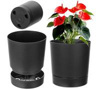KADAX Pot de fleurs avec soucoupe - Diamètre : 34,5 cm - En plastique - Pour l'intérieur - Avec surface mate - Pour plantes d'intérieur - Noir