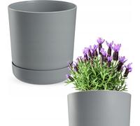 KADAX Pot de fleurs avec soucoupe "Kama", pot de fleurs, pot de plantes en plastique, cache-pot, rond, 25 cm, gris