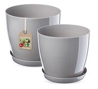 KADAX Jeu de pots avec soucoupe, en plastique, 18 cm + 20 cm, gris