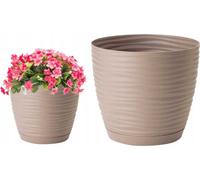 KADAX Pot de fleurs avec soucoupe "Temara", pot de fleurs, pot de plantes en plastique, cache-pot, rond, 13 cm, beige