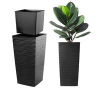KADAX Pot de fleurs, bac à plantes, en plastique, pour intérieur et extérieur, jardin, balcon, terrasse, maison, résistant aux intempéries, imitation rotin, 68 cm de hauteur, noir
