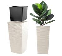 KADAX Pot de fleurs, bac à plantes, en plastique, pour intérieur et extérieur, jardin, balcon, terrasse, maison, résistant aux intempéries, imitation rotin, 68 cm de hauteur, crème