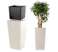 KADAX Pot de fleurs, bac à plantes, en plastique, pour intérieur et extérieur, jardin, balcon, terrasse, maison, résistant aux intempéries, imitation rotin, 75,5 cm de hauteur, crème