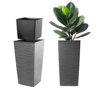 KADAX Pot de fleurs, bac à plantes, en plastique, pour intérieur et extérieur, jardin, balcon, terrasse, maison, résistant aux intempéries, imitation rotin, 68 cm de hauteur, graphite