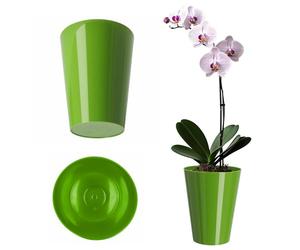 KADAX Pot de fleurs, cache-pot élégant pour orchidée, pot de plantes simple, pot de fleurs pour orchidée, orchidée Knabenkraut, marguerite, cache-pot pour cuisine et salon (⌀ 13cm, rond, vert)