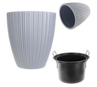 KADAX Pot de fleurs décoratif avec insert intérieur - Pot de fleurs rond en plastique - Pot de fleurs pour intérieur et extérieur - Gris - 40 cm
