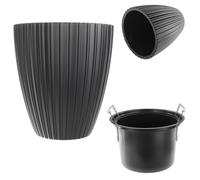KADAX Pot de fleurs décoratif avec insert intérieur - Rond - En plastique - Pour l'intérieur et l'extérieur - Noir - 30 cm, K10154