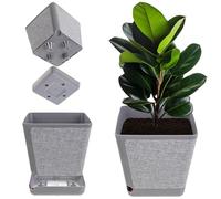 KADAX Pot de Fleurs décoratif - Pot de Fleurs en Plastique - Rectangulaire avec système d'irrigation - Auto-arrosage et réservoir d'eau - Gris mélangé - 24 cm