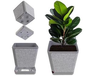 KADAX Pot de Fleurs décoratif - Pot de Fleurs en Plastique - Rectangulaire avec système d'irrigation - Auto-arrosage et réservoir d'eau - Gris mélangé - 24 cm