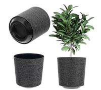 KADAX Pot de fleurs décoratif - Rond - En plastique - Pour la culture de plantes - Pour l'intérieur et l'extérieur - Noir - 30 cm