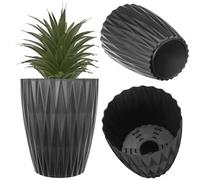 KADAX Pot de fleurs, diamètre : 17,5 cm, hauteur : 21 cm, moderne, en plastique, pour plantes d'intérieur, avec structure géométrique, pour plantes d'intérieur, noir