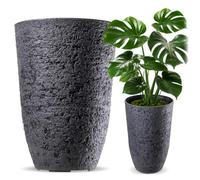 KADAX Pot de fleurs diamètre 35 cm x hauteur 50 cm, grand pot de fleurs, aspect pierre réaliste, en plastique, résistant aux intempéries, pour le jardin (noir)