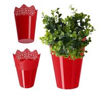 KADAX Pot de fleurs en dentelle en plastique 9 couleurs avec motif dentelle - Protection pour pot de fleurs - Pour bureau, pot de jardin, jardinière, pot de fleurs (ø 12 cm, haut, rouge)