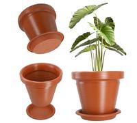 KADAX Pot de Fleurs en Plastique, 4 Couleurs, Pot de Plantes avec Soucoupe, Pot de Plantes, Pot de Plantes avec Motif incisé, Pot de Fleurs en Plastique, Pot de Fleurs Rond (∅ 55 cm, Terracotta)