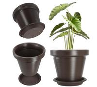 KADAX Pot de Fleurs en Plastique, 4 Couleurs, Pot de Plantes avec Soucoupe, Pot de Plantes, Pot de Plantes avec Motif incisé, Pot de Fleurs en Plastique, Pot de Fleurs Rond (∅ 55 cm, Marron foncé)