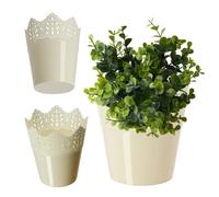 KADAX Pot de fleurs en plastique, 9 couleurs, avec motif en dentelle, cache-pot pour bureau, pot de jardin, pot de fleurs, diamètre : 12 cm, bas, crème