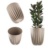 KADAX Pot de Fleurs en Plastique Avec Matériaux Naturels - Moderne Avec Motif Géométrique - Rond Avec Insert - Naturel, Cache-Pot (∅ 14,5 cm, Latte)
