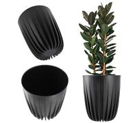 KADAX Pot de Fleurs en Plastique Avec Matériaux Naturels - Moderne Avec Motif Géométrique - Rond Avec Insert - Naturel - Pot Haut (∅ 30 cm, Noir)